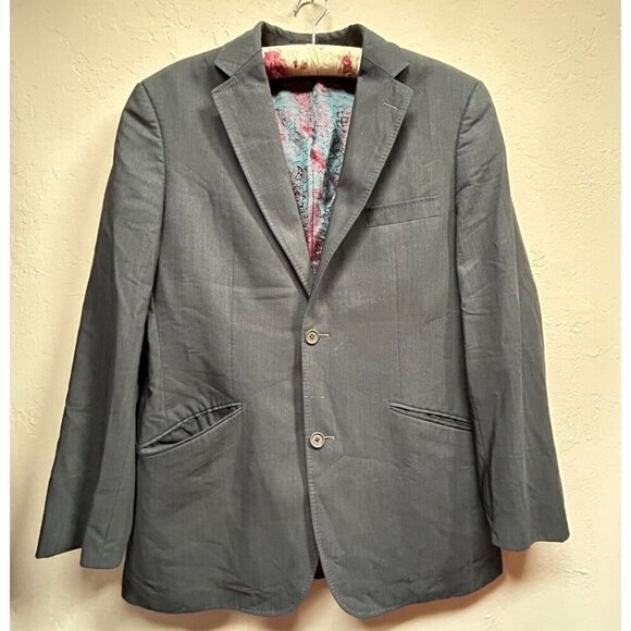 Ted Baker Endurance Mens Two-Button Wool Blazer Jacket Size 40R Gray Long Sleeve